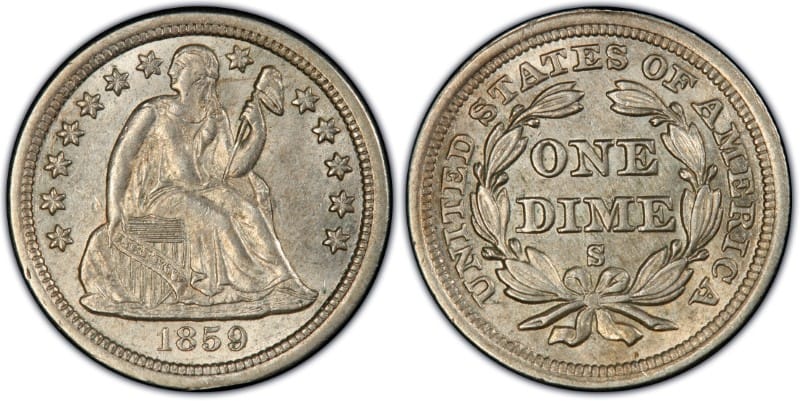 1859 S Seated Liberty Dime 