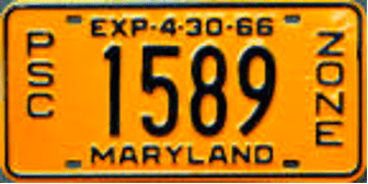 Maryland 1966 expiration PSC Zone Plates