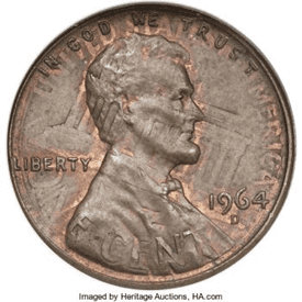 1964 Penny-D 1C Lincoln Cent Coined on 1963-D Lincoln