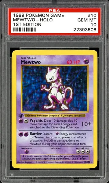 Mewtwo Pokémon Card Holographic Shadowless#10