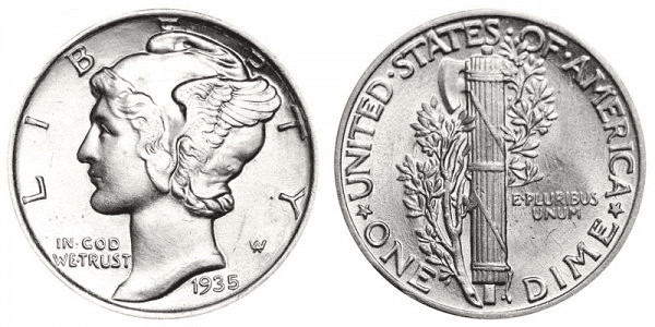 1935 Mercury Dime with No Mint Mark