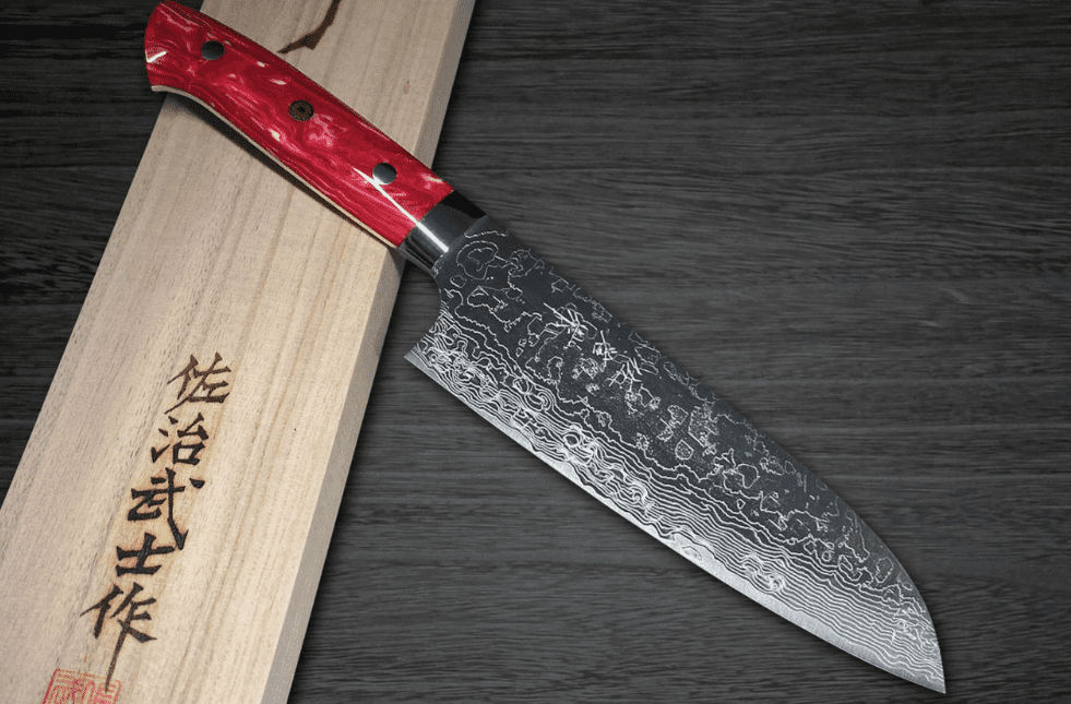 Takeshi Saji R2 Diamond Finish Damascus TCR Japanese Chef’s Santoku Knife