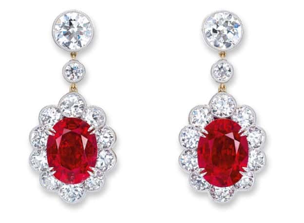 A Superb Pair of Ruby and Diamond Ear Pendants
