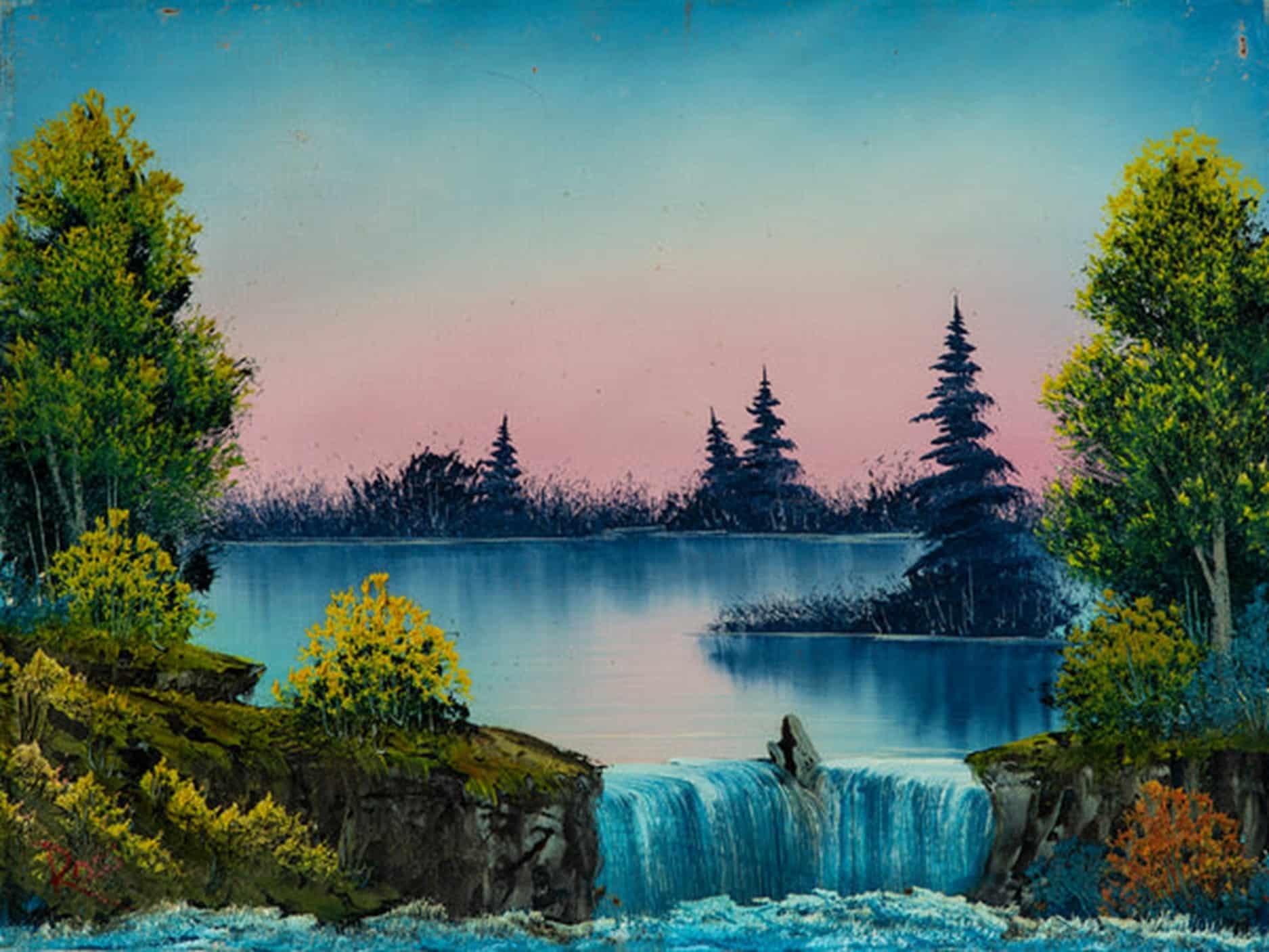 9 Most Expensive Bob Ross Paintings Ever Sold Rarest Org   Misty Waterfall 