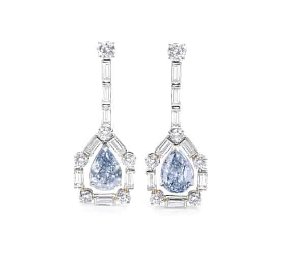 Rare Pair of Fancy Vivid Blue Diamond Pendant Earrings
