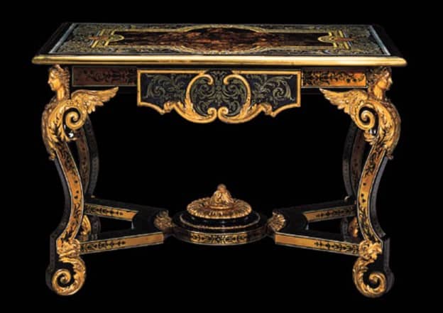 A Louis XIV Ormolu-Mounted Ebony Marquetry Center Table