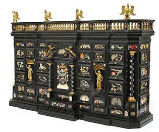 Florentine Pietra Dura, Ebony and Ormolu Cabinet