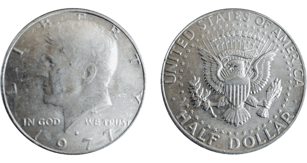 1977-D half dollar on silver planchet