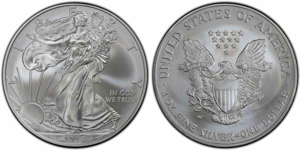 2008-W Silver Eagle with Reverse of 2007
