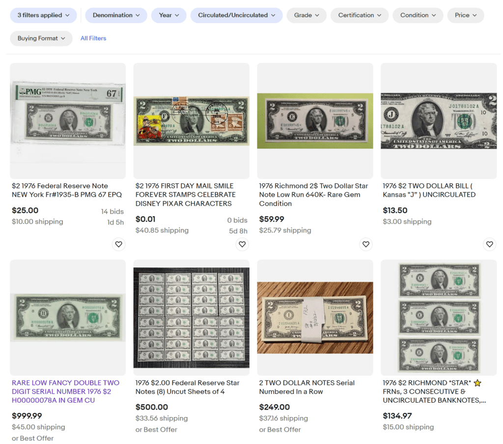 Where Can You Get $2 Bills Printed From 1976