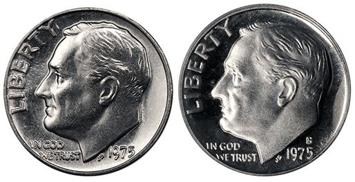 side-by-side comparison of a proof coin