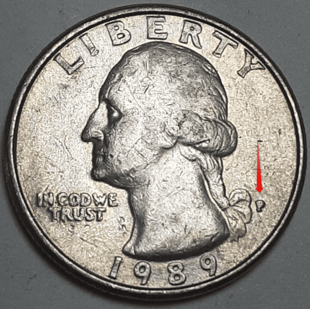 1989 P Quarter Filled In Mintmark