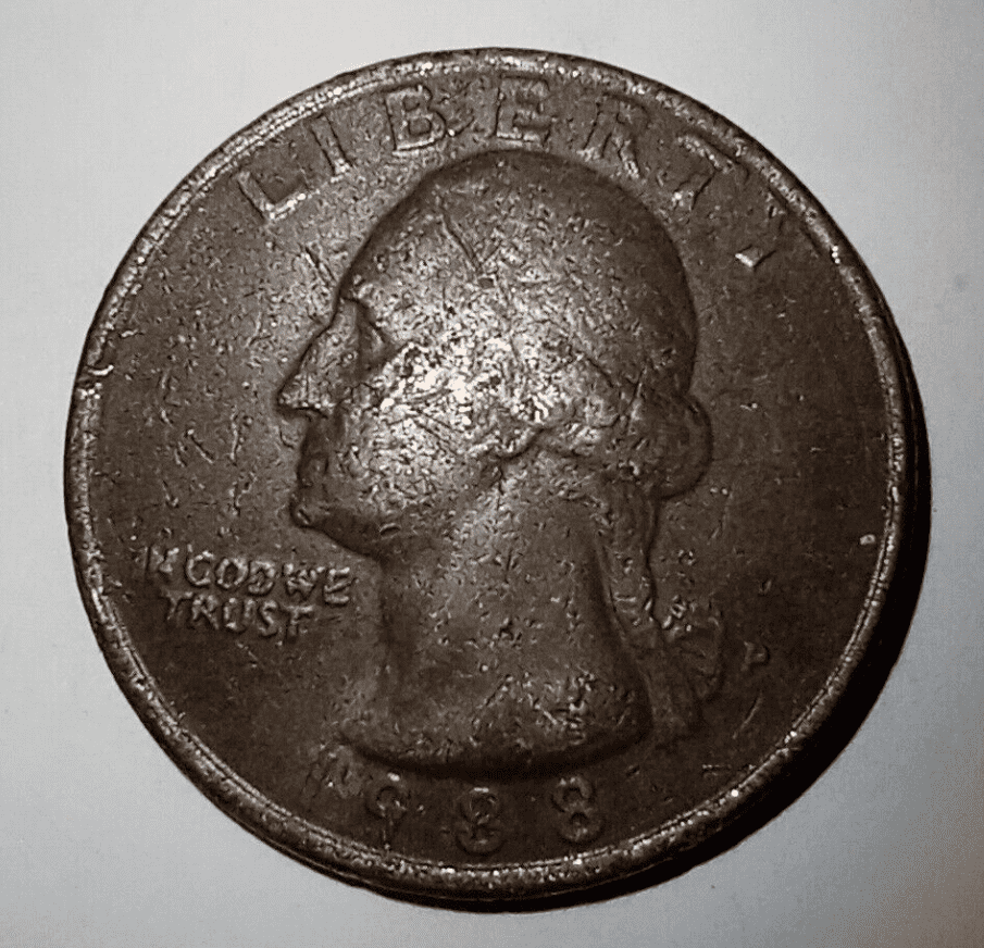 1988 P Washington quarter error coin missing clad layer
