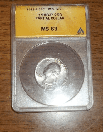 1988 P ANACS MS63 Partial Collar Washington Quarter Mint Error 25-Cent