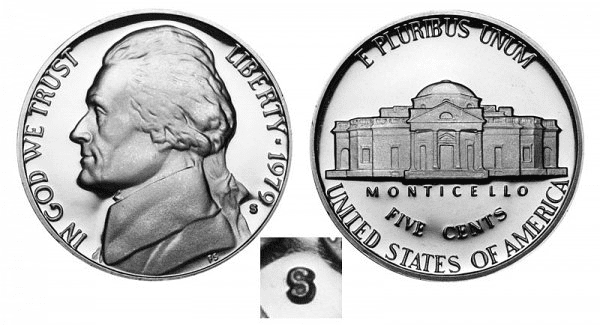 1979 S Jefferson Nickels: Type 2 Clear S