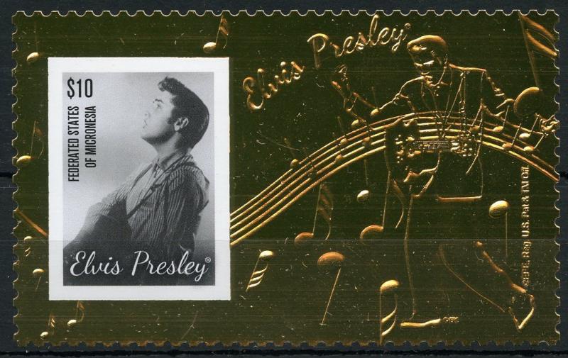 Elvis Presley Micronesia Souvenir Stamp Gold Foil Sheet 70th Birth Anniversary