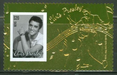 Elvis Presley Nevis Souvenir Stamp Gold Foil Sheet 70th Birth Anniversary