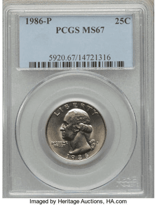 1986-P Washington Modern Quarter PCGS MS67