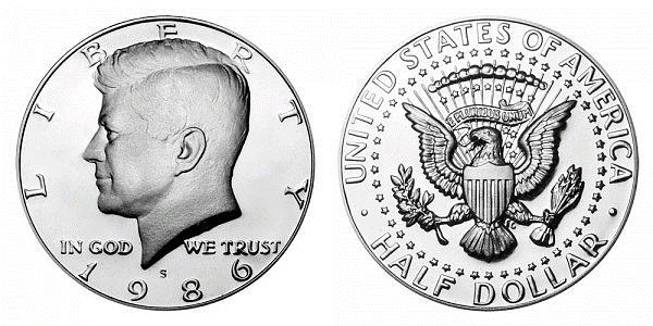 1986-S Proof Kennedy Half Dollar