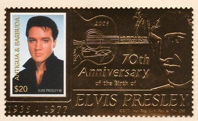 Elvis Presley Antigua and Barbuda Souvenir Stamp Gold Foil Sheet 70th Birth Anniversary