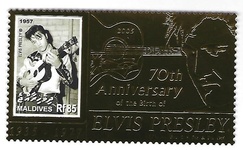 Elvis Presley RF 85 Maldives Souvenir Stamp Gold Foil Sheet 70th Anniversary