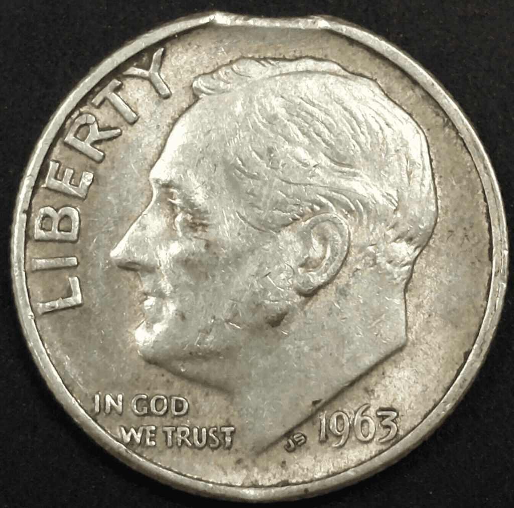 example of a 1963 dime with a clipped planchet