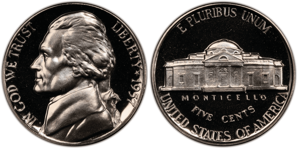 1957 P Jefferson nickel (proof)