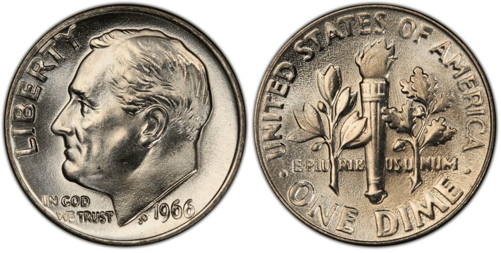 1966 Roosevelt Dime (No Mint Mark)