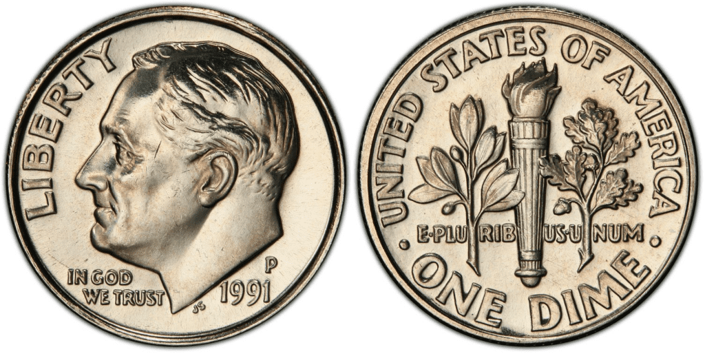 Full Band 1991 Roosevelt Dime