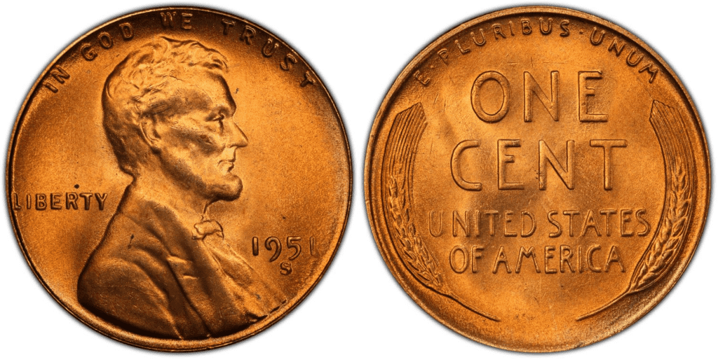 1951 S Lincoln Wheat Penny
