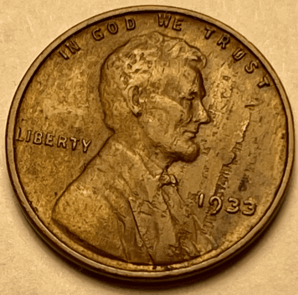 1933 Lincoln Wheat Penny planchet error