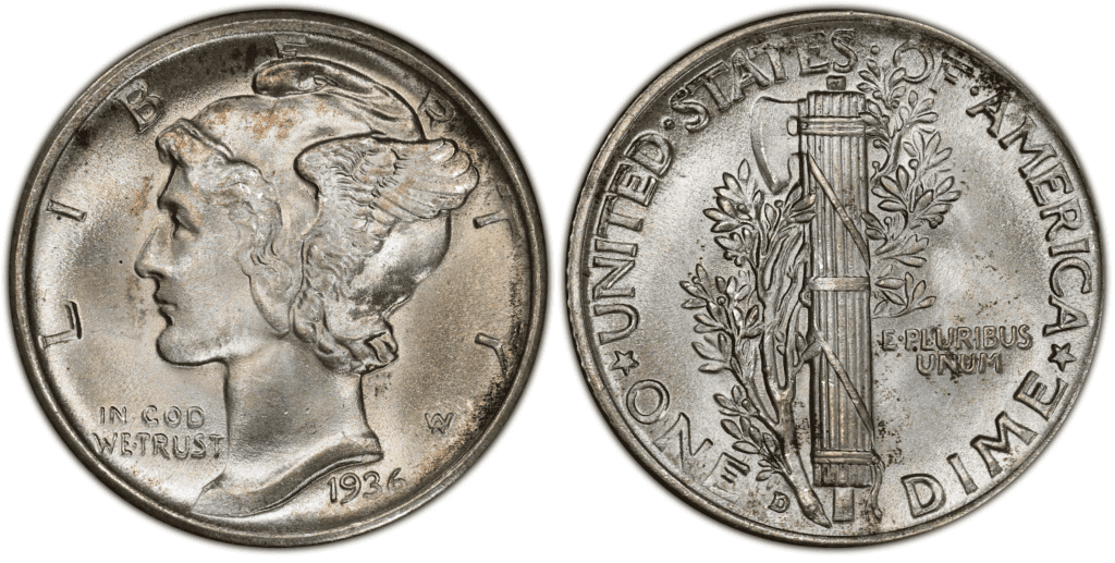 1936 D Winged Liberty Head (Mercury) Dime