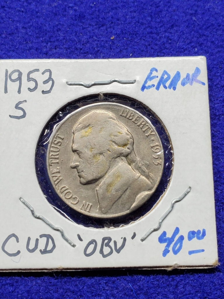 1953 nickel with cud error