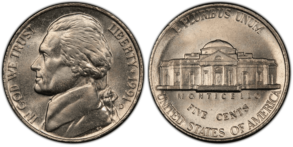 1991 D Jefferson Nickel