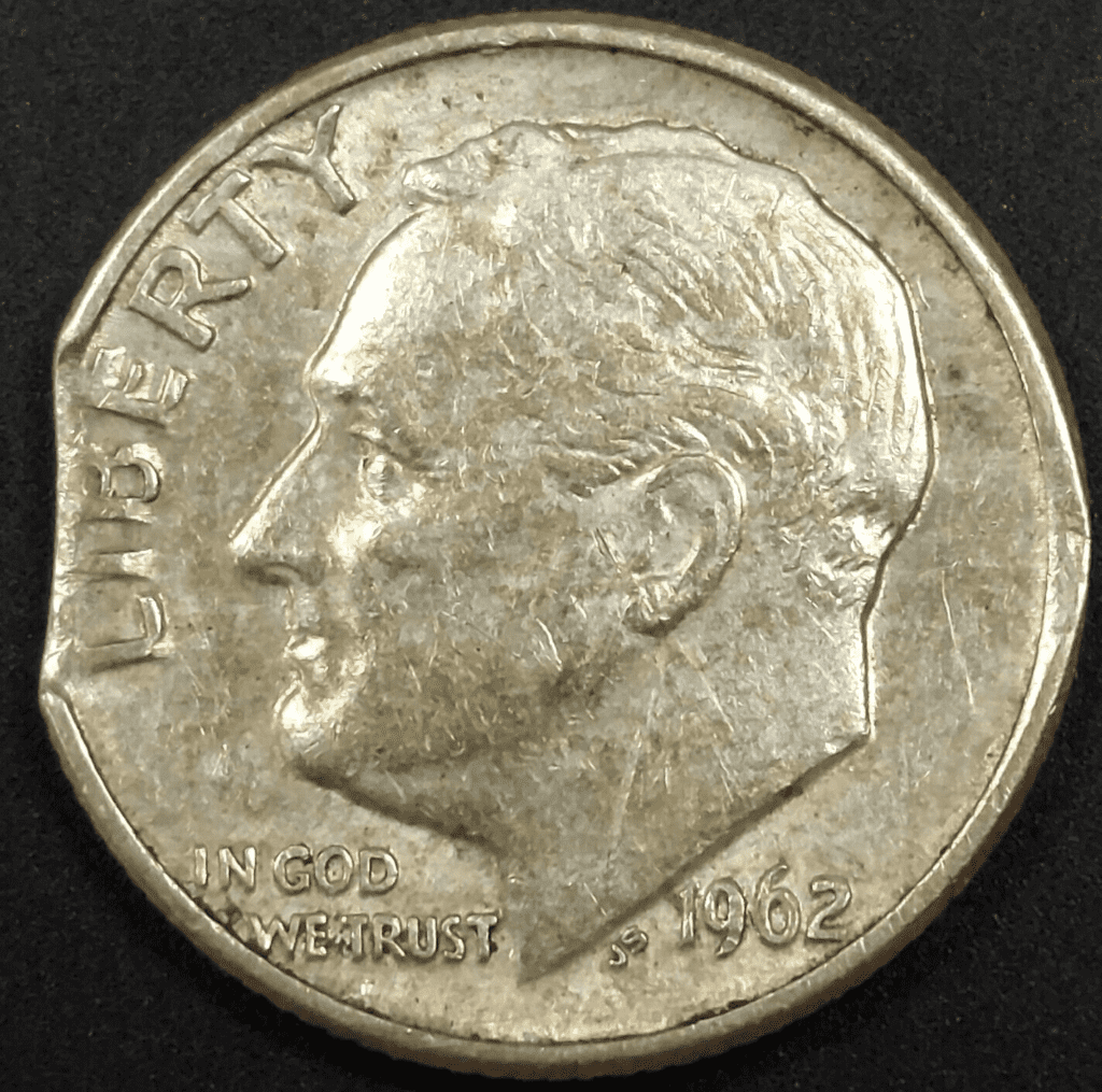 clipped planchet error on a 1962 dime