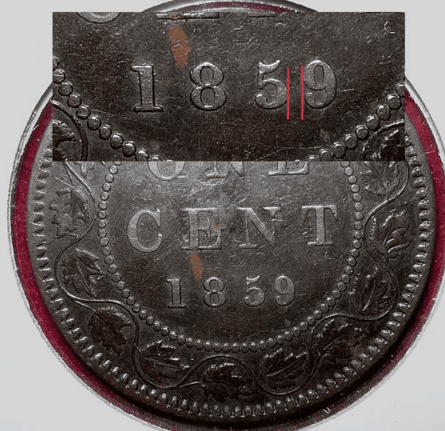 1859 Narrow 9 Canadian Penny