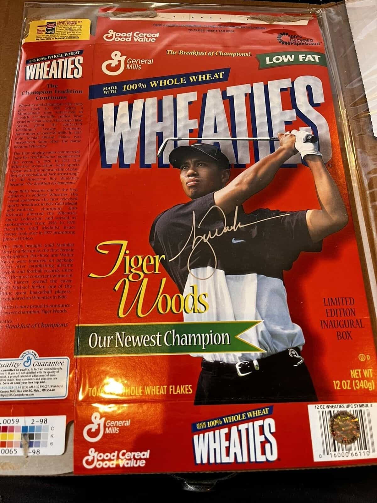 Tiger Woods Signed First Wheaties Box w/ Coa Amazing Autograph Box