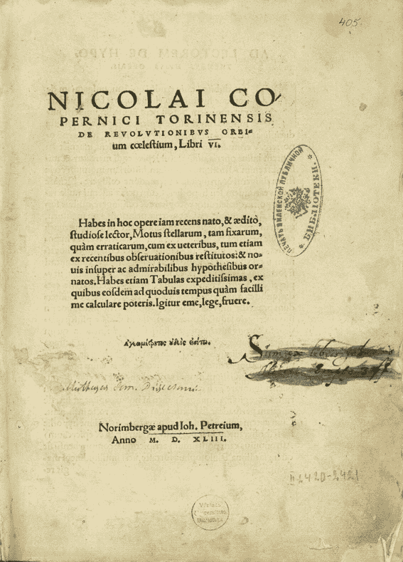 De Revolutionibus Orbium Coelestium by Nicolaus Copernicus (1543)