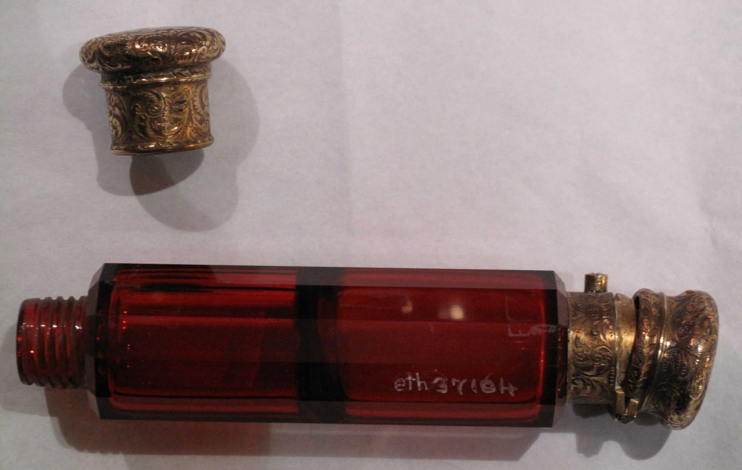 Victorian 12 Facet Red Glass Double Ended Perfume Bottle