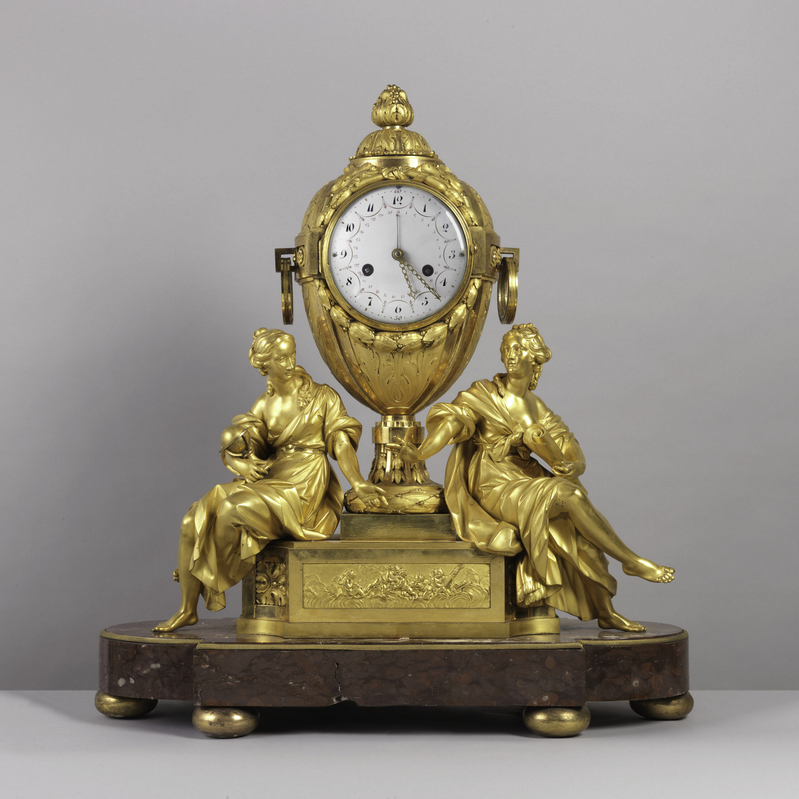 French Gilt Bronze Figural Mantel Clock