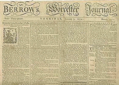 Berrow's Worcester Journal newspaper